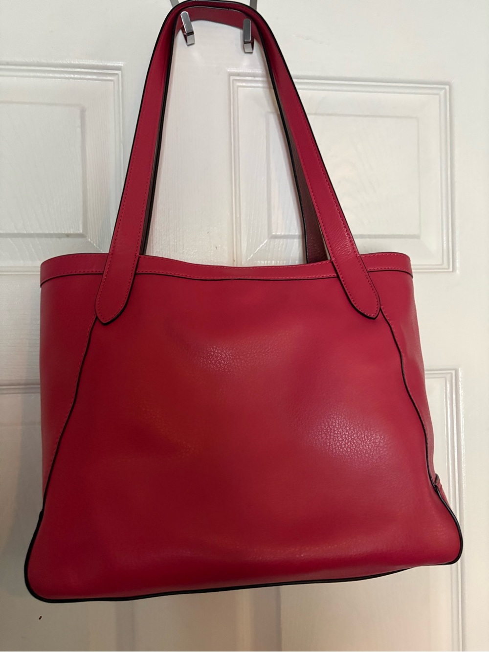 Coach Red Leather Tote with Embossed Coach Carriage - Picture 2 of 5